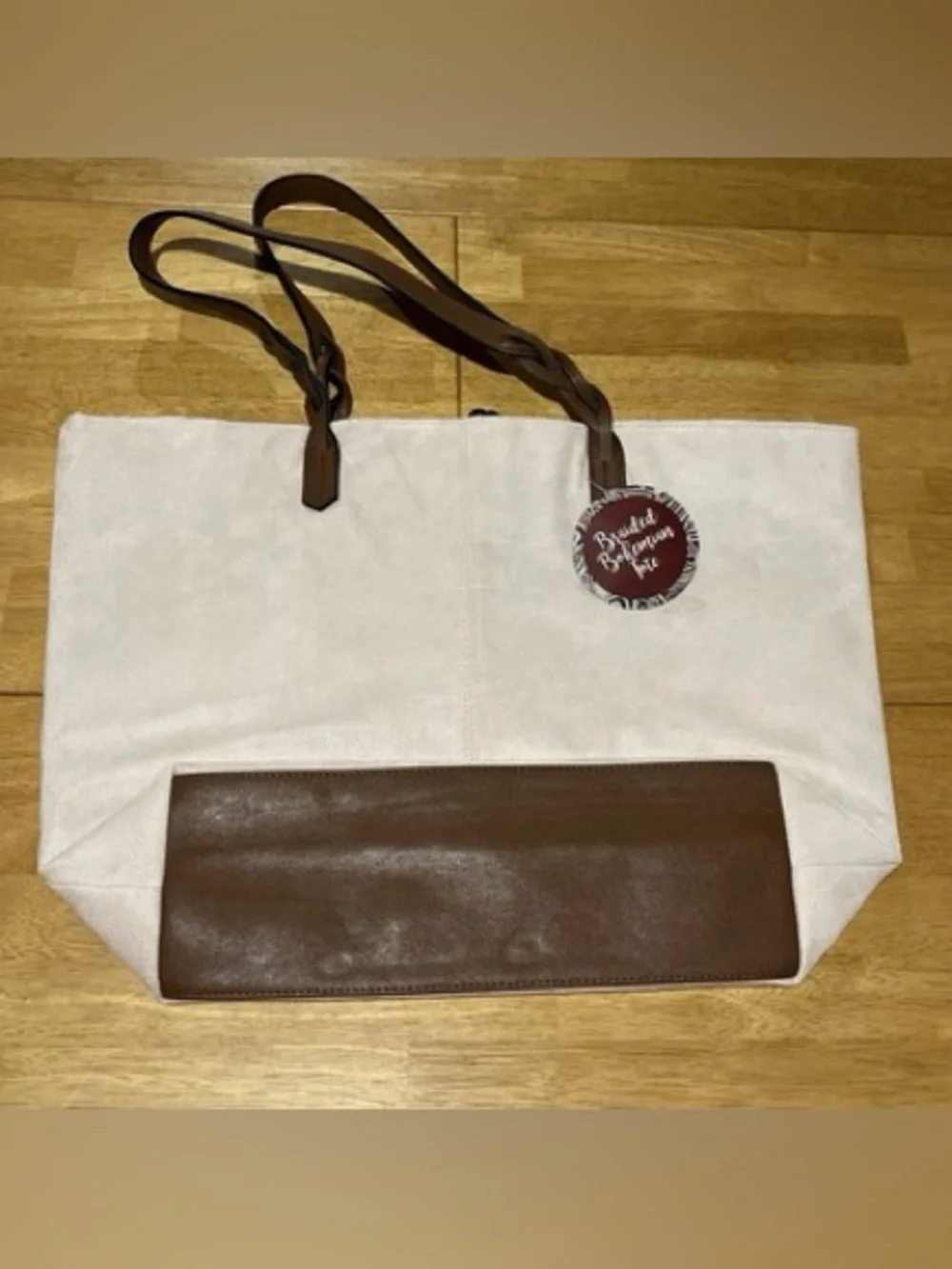 Blush Pink Tote with Brown Trim and Tassel Accent
